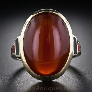 Art Deco Carnelian and Enamel Ring