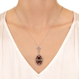 Art Deco Carnelian-Colored Glass and Diamond Pendant