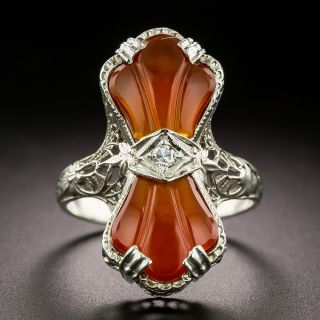 Art Deco Carnelian Filigree Ring - 2