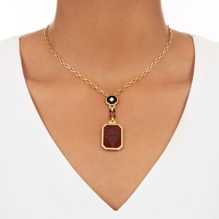 Art Deco Carnelian, Onyx, and Diamond Necklace