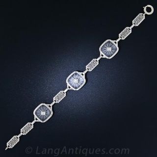 Art Deco Carved Crystal and Diamond Bracelet