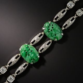 Art Deco Carved Jade and Diamond Bracelet - 2