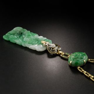 Art Deco Carved Jade and Diamond Necklace 