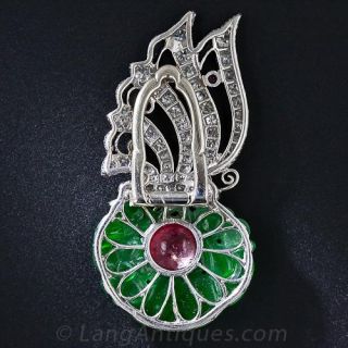 Art Deco Carved Jade, Diamond, Ruby and Onyx Clip