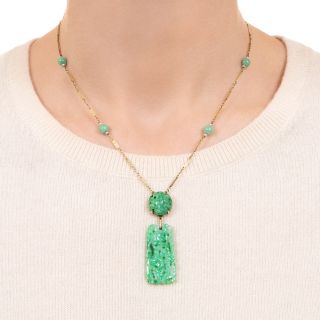 Art Deco Carved Jade Necklace 