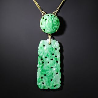 Art Deco Carved Jade Necklace  - 2