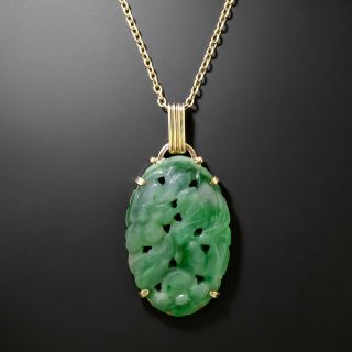 Art Deco Carved Jadeite Pendant - 2