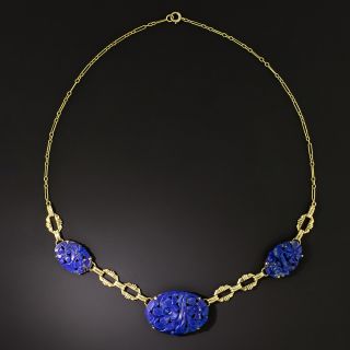 Art Deco Carved Lapis Necklace   - 2