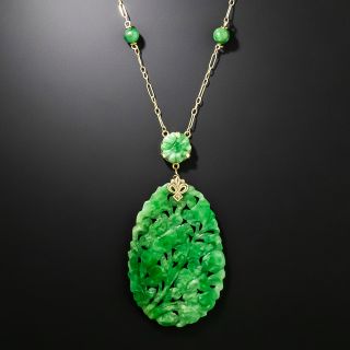 Art Deco Carved Natural Jadeite Jade Necklace - 3