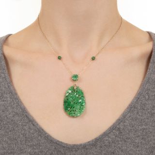 Art Deco Carved Natural Jadeite Jade Necklace