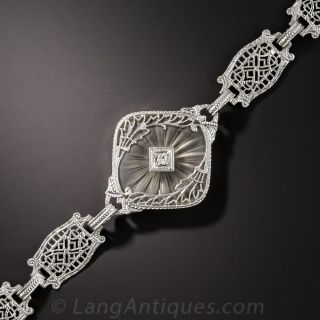 Art Deco Carved Quartz and Diamond Bracelet