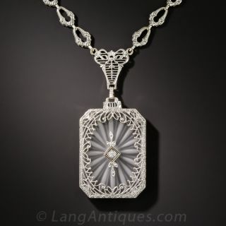 Art Deco Carved Quartz and Diamond Necklace