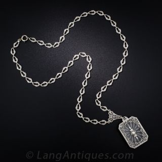 Art Deco Carved Quartz and Diamond Necklace