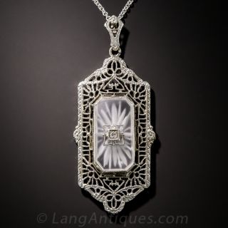 Art Deco Carved Quartz and Diamond Pendant