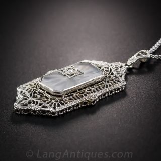 Art Deco Carved Quartz and Diamond Pendant