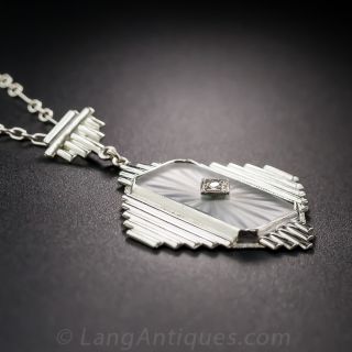 Art Deco Carved Quartz and Diamond Pendant