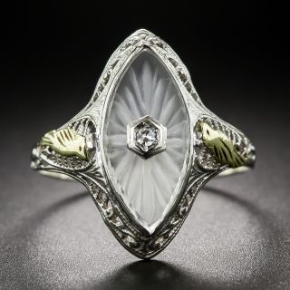 Art Deco Carved Quartz and Diamond Ring 