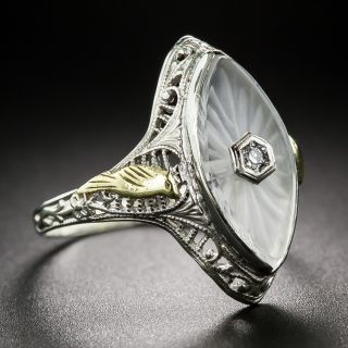 Art Deco Carved Quartz and Diamond Ring 