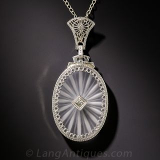 Art Deco Carved Quartz Diamond Pendant