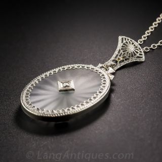 Art Deco Carved Quartz Diamond Pendant