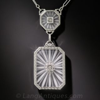 Art Deco Carved Quartz Diamond Pendant