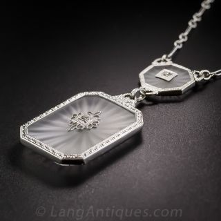 Art Deco Carved Quartz Diamond Pendant