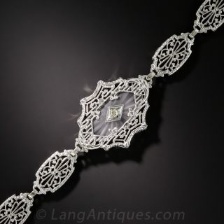 Art Deco Carved Rock Quartz and Diamond Bracelet