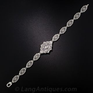 Art Deco Carved Rock Quartz and Diamond Bracelet