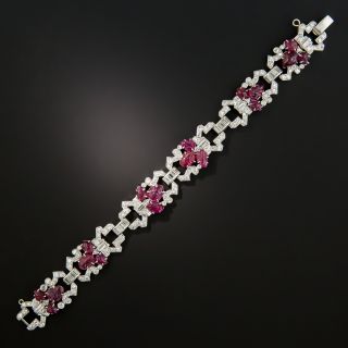 Art Deco Carved Ruby and Diamond Bracelet - 5