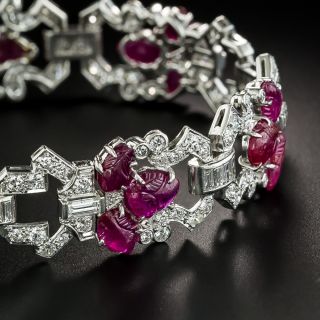 Art Deco Carved Ruby and Diamond Bracelet