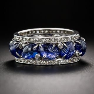 Art Deco Carved Sapphire, Platinum and Diamond Eternity Band