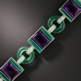 Art Deco Chalcedony, Amethyst, Glass and Diamond Bracelet by Black Starr and Frost