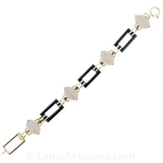 Art Deco Chalcedony & Black Onyx Bracelet
