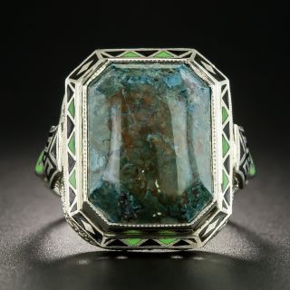 Art Deco Chalcedony Enamel Ring - 2