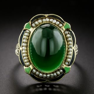 Art Deco Chalcedony, Seed Pearl and Enamel Ring by Robins, Bladen & Robins - 2