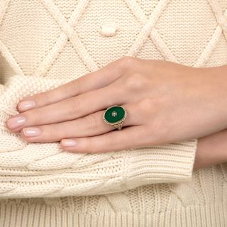 Art Deco Chrysoprase and Diamond Ring