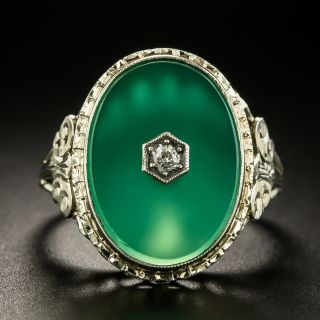 Art Deco Chrysoprase and Diamond Ring - 5