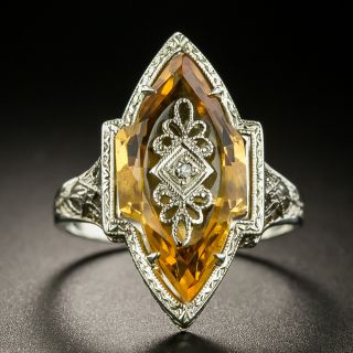 Art Deco Citrine and Diamond Filigree Ring - 2