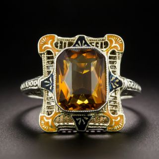 Art Deco Citrine and Enamel Filigree Ring - 2