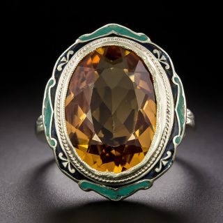Art Deco Citrine and Enamel Ring - 2