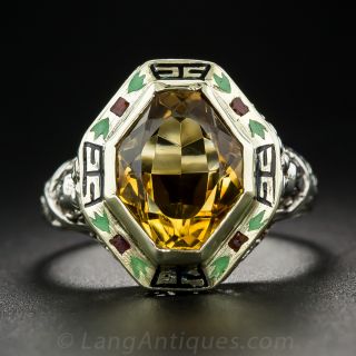 Art Deco Citrine and Enamel Ring
