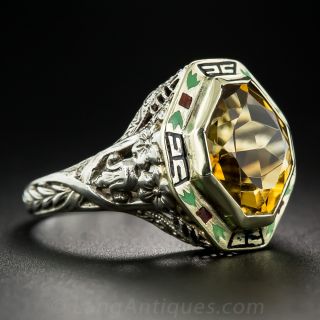 Art Deco Citrine and Enamel Ring