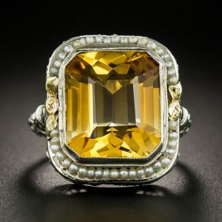 Art Deco Citrine and Pearl Ring - 2