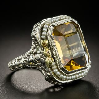 Art Deco Citrine and Pearl Ring