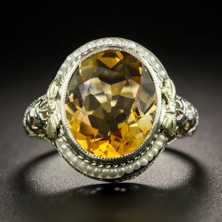 Art Deco Citrine and Pearl Ring - 2