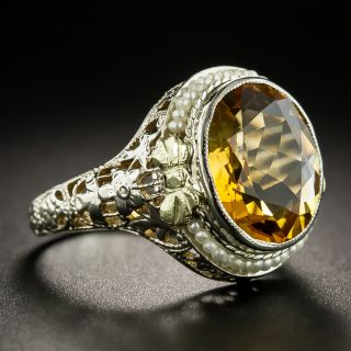 Art Deco Citrine and Pearl Ring