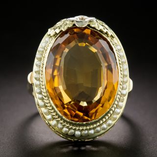 Art Deco Citrine and Pearl Ring  - 2