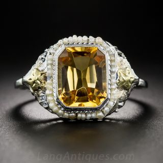 Art Deco Citrine and Pearl Ring