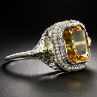 Art Deco Citrine and Pearl Ring