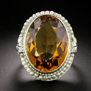 Art Deco Citrine and Seed Pearl Ring - 2